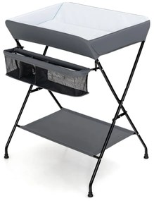 Trocador de Fraldas para bebé dobrável portátil com cesto de fraldas de 3 compartimentos e prateleira para bebês 80 x 63 x 103 cm Cinzento