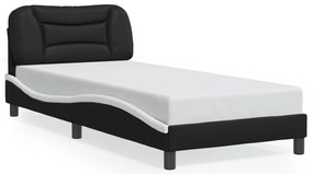 Estrutura cama c/ luzes LED 90x200 cm couro artif. preto/branco