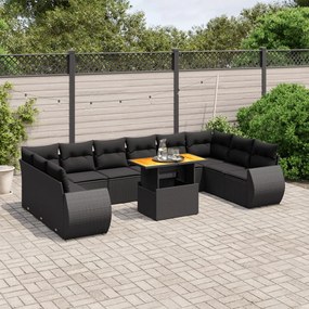 11 pcs conjunto sofás de jardim c/ almofadões vime PE preto