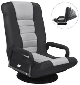 Sofá-cadeira rebatível ajustável em 6 posições com base giratória de 360° para ler e relaxar 61-87 x 55 x 75 cm Cinzento