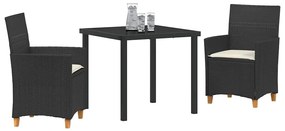 Conjunto de Jantar de Jardim de 3 Peças com Almofadas Preto em Rattan