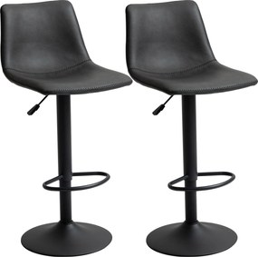 HOMCOM Conjunto de 2 Bancos de Bar Altura Do Assento Ajustável de 90-110 cm Giratórios a 360° 42x49x(90-110) cm Pu Preto | Aosom Portugal