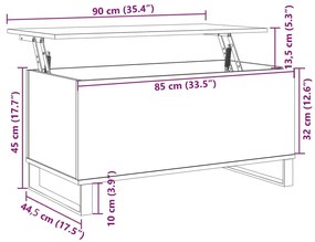 Mesa de centro 90x44,5x45 cm derivados madeira carvalho sonoma