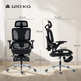 Cadeira de escritório ergonómica com braços 4D, apoio para a cabeça e profundidade do assento ajustáveis, em malha preta
