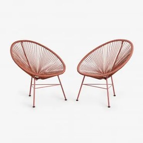 Pacote De 2 Cadeiras De Jardim Em Aço E Vime Sintético New Acapulco Telha Vermelha - Sklum