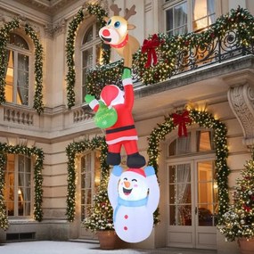 Decoração natal insuflável suspensa com Pai Natal, rena e boneco de neve pré-iluminada com luzes LED  308 cm Multicolorida