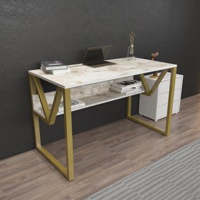 Secretária Lona – Branco e Dourado – 120x72,8x60 cm