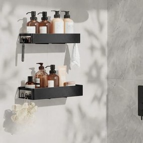 Conjunto 2 Prateleira para o chuveiro, prateleira de casa de banho sem necessidade de perfuração, aço inoxidável Preto
