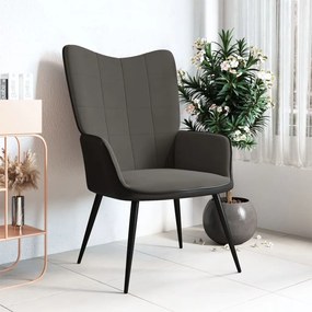 Cadeira de descanso PVC e veludo cinzento-escuro