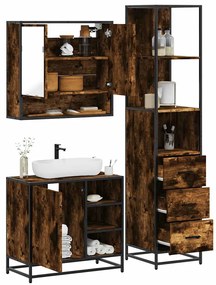 vidaXL 3 pcs conjunto de móveis WC madeira processada carvalho fumado
