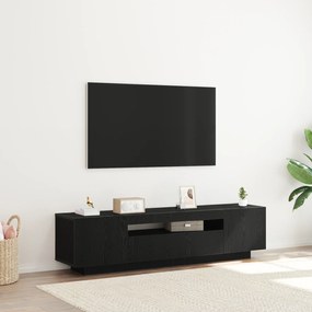 Gabinete de TV vidaXL com luzes LED em Preto Carvalho, 160x35x40 cm em Madeira Engenheirada
