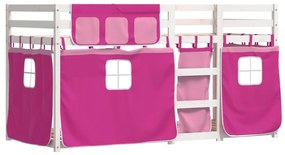 Beliche com cortinas 80x200 cm madeira de pinho maciça rosa