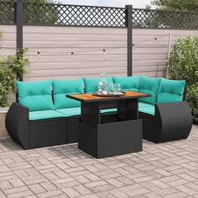 vidaXL 6 pcs conjunto sofás de jardim c/ almofadões vime PE preto
