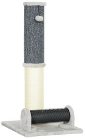 PawHut Arranhador para Gatos com Poste de Sisal Escova de Auto Higiene e Bola Suspensa 40x48x85 cm Cinza e Creme