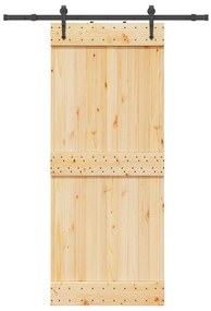 Porta de correr com ferragens 85x210 cm madeira de pinho maciça