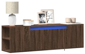 Móvel de parede p/ TV luzes LED 135x31x39,5cm carvalho castanho