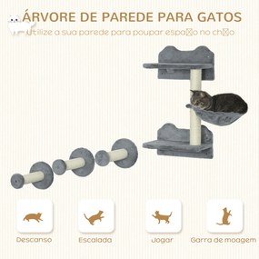 PawHut Conjunto de Prateleiras de Parede para Gatos de 4 Peças Arranha