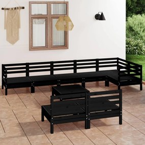 vidaXL 9 pcs conjunto lounge de jardim pinho maciço preto