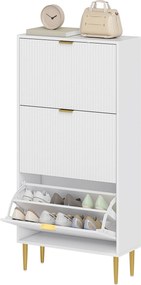 Sapateira com capacidade para 18 pares, com 3 gavetas rebatíveis, portas caneladas e prateleiras ajustáveis, 60 x 24 x 122,5 cm, branco