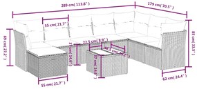 9 pcs conjunto de sofás p/ jardim c/ almofadões vime PE preto