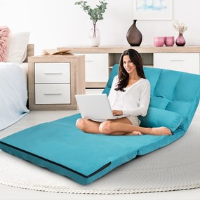 Sofá de chão ajustável Sofá-cama dobrável em 6 posições Revestimento removível em camurça com 2 almofadas Azul