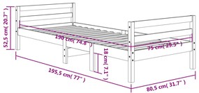 Estrutura de cama 75x190 cm madeira pinho maciça castanho cera