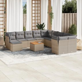 12 pcs conj. sofás jardim c/ almofadões vime PE bege misturado