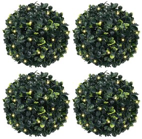 vidaXL Bolas artificiais de buxo com luzes LED 4 pcs verde 12 cm