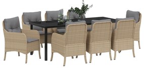 Conjunto de Jantar de Jardim de 9 Peças com Almofadas Bege em Vime Pol