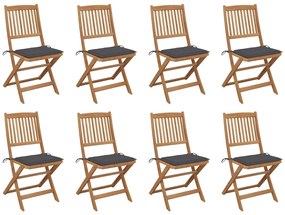 Cadeiras de exterior dobráveis c/ almofadões 8pcs acácia maciça