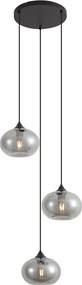 Candeeiro de suspensão Art Deco preto com vidro fumê 3 luzes redondo - Busa