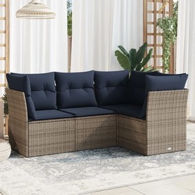 vidaXL 4 pcs conjunto sofás p/ jardim c/ almofadões vime PE cinzento