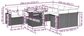 10 pcs conjunto sofás de jardim c/ almofadões vime PE preto