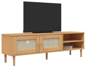 Móvel de TV SENJA aspeto vime 158x40x49cm pinho maciço castanho
