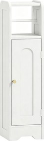 HOMCOM Armário de Casa de Banho Estreito Móvel Auxiliar de Casa de Banho 21x20x79 cm com Prateleira Ajustável Suporte para Papel Higiénico Branco | Aosom Portugal