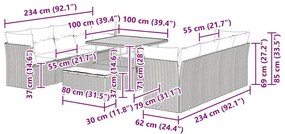 Conjunto de Sofá de Jardim com 11 Peças e Almofadas Pretas em Rattan d