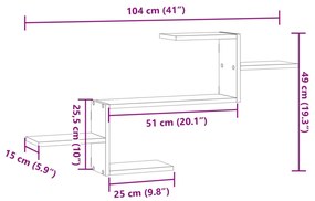 Prateleira parede 104x15x49cm derivados madeira cinzento sonoma