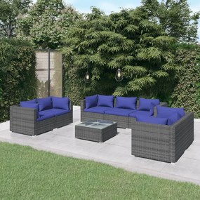 vidaXL 8 pcs conjunto lounge de jardim c/ almofadões vime PE cinzento