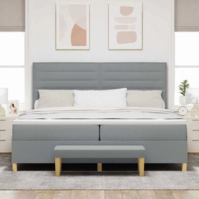 Cama Box com Colchão e Banco vidaXL Cinza Claro 200x200 cm Tecido
