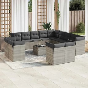 vidaXL 14 pcs conj. sofás jardim com almofadões vime PE cinzento-claro