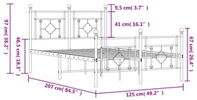 Estrutura de cama com cabeceira e pés 120x200 cm metal branco