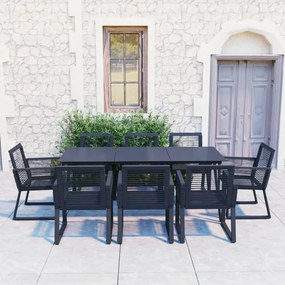 9 pcs conjunto de jantar para jardim vime de PVC preto