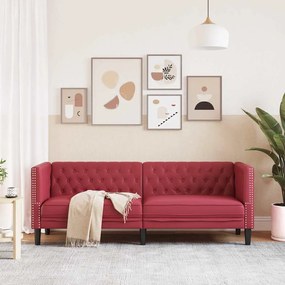 Sofá chesterfield 3 lugares couro artificial vermelho tinto