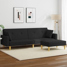 vidaXL Sofá-cama de 2 lugares com apoio de pés tecido preto