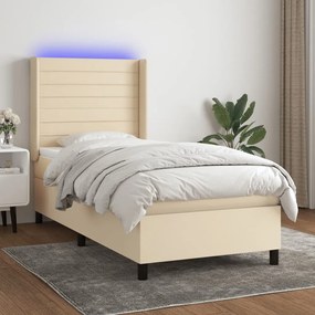 vidaXL Cama box spring c/ colchão e LED 100x200 cm tecido cor creme