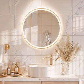 Espelho de casa de banho dourado 70 cm Incl. LED regulável em 3 níveis com toque redondo - Miral