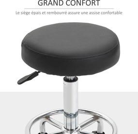 Banco com rodas, banco de massagem com altura ajustável de 50 a 64 cm e assento almofadado, giratório a 360°, preto
