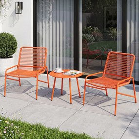 Conjunto jardim de rattan para exterior com encosto inclinado e assento curvo; mesa e cadeiras para terraço, piscina e varandas; cor laranja