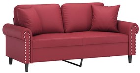 Sofá 2 lugares +almofadas 140cm couro artificial vermelho tinto
