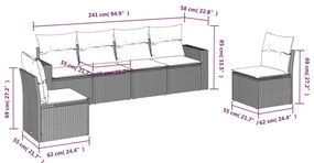 6 pcs conjunto sofás de jardim com almofadões vime cinzento
